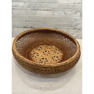 VTG MCM Woven Wicker Rattan Basket Boho Farmhouse Table or Wall Decor 9.5” Japan